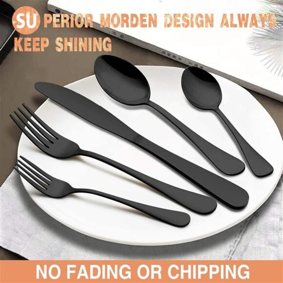 72-Piece Black Silverware Set, Umite Chef Flatware Set with Steak Knives for 12 - Picture 2 of 7